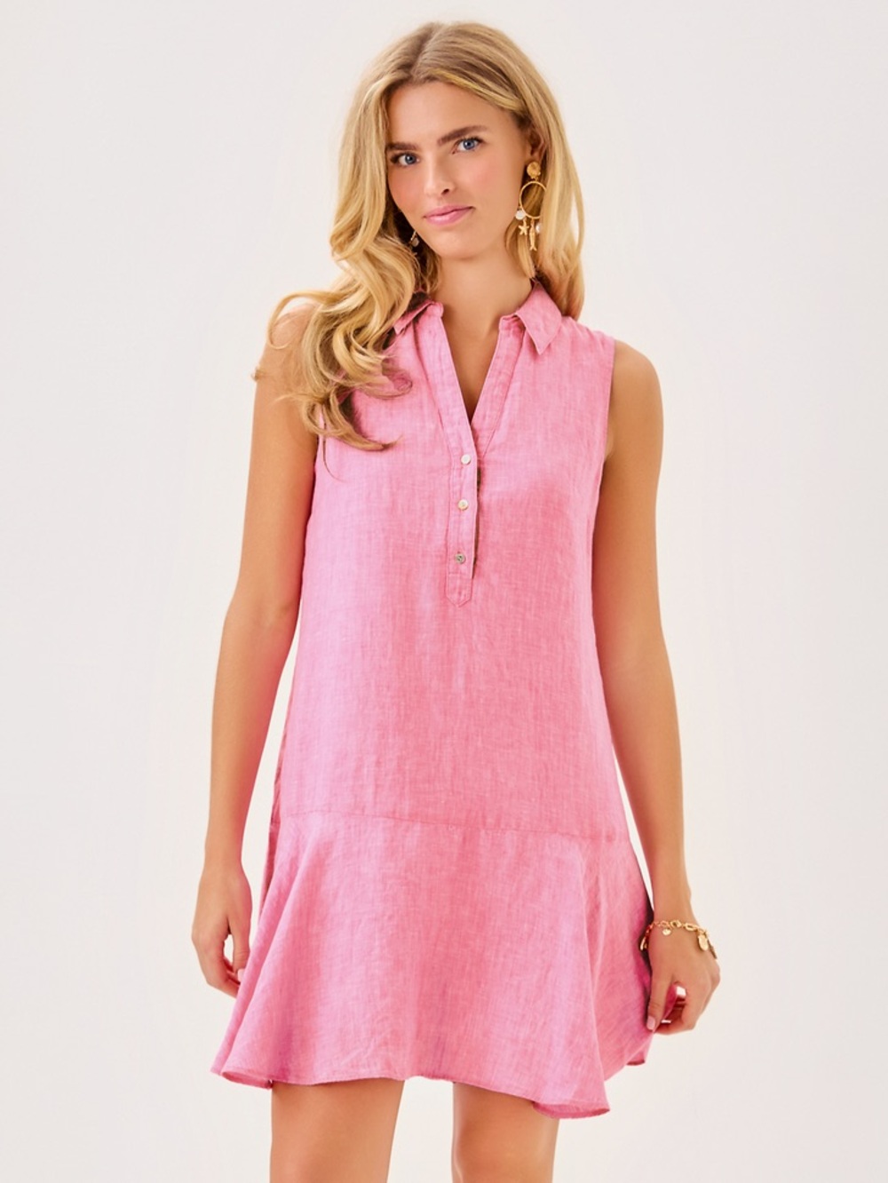 NWT Lilly Pulitzer | Ellowyn Linen Shirt Dress Sun-kissed Pink Resort White XL
